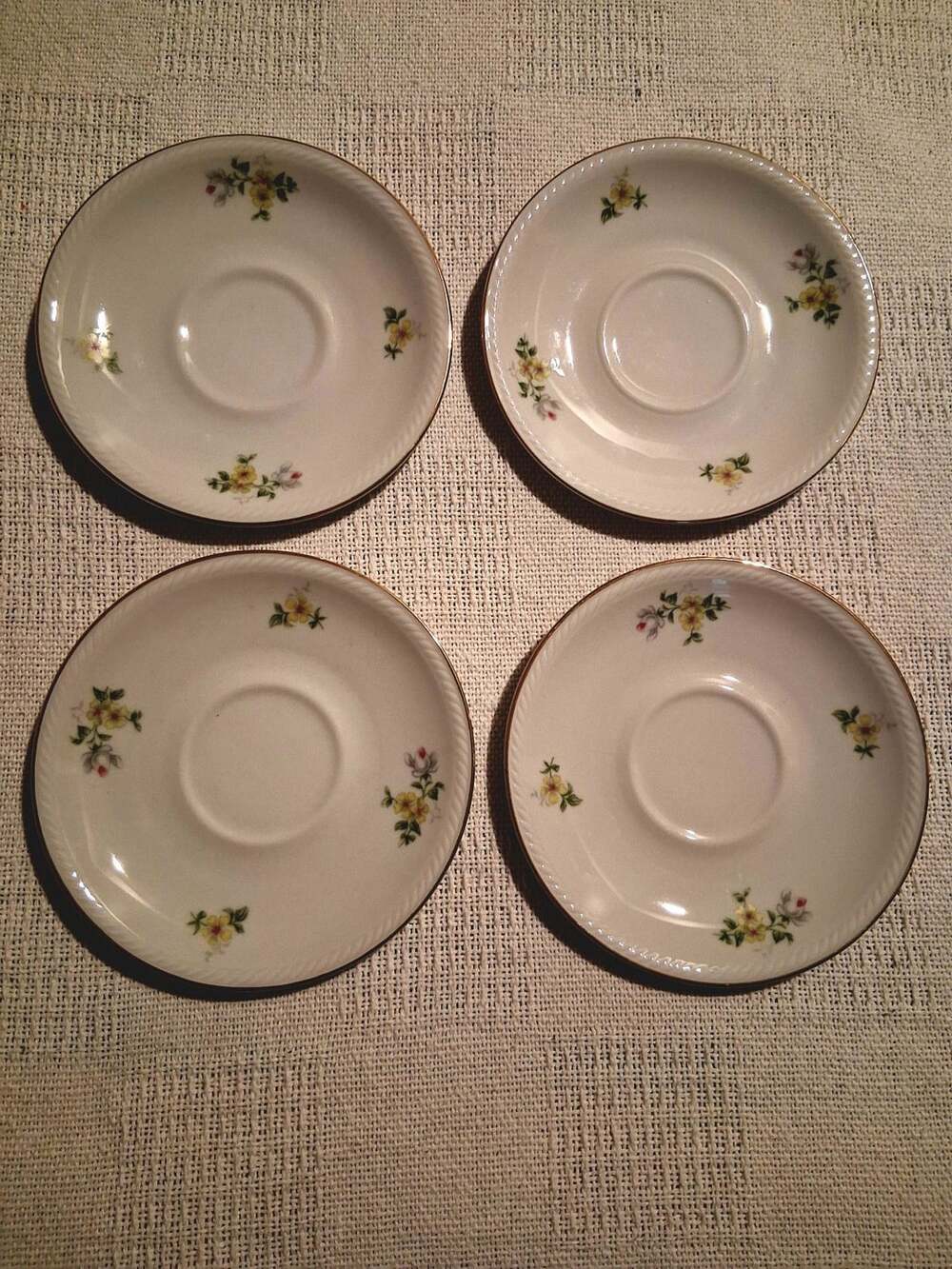Mitterteich Bavaria Porcelain Yellow Flower Saucer Set of 4